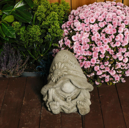 Stone Cast Flower Power Gnome Fairy Statue  Stone Cast Flower Power Gnome Fairy Statue