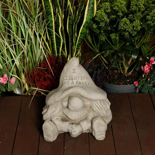“I Identify as a Fairy” Stone Cast Gnome Statue