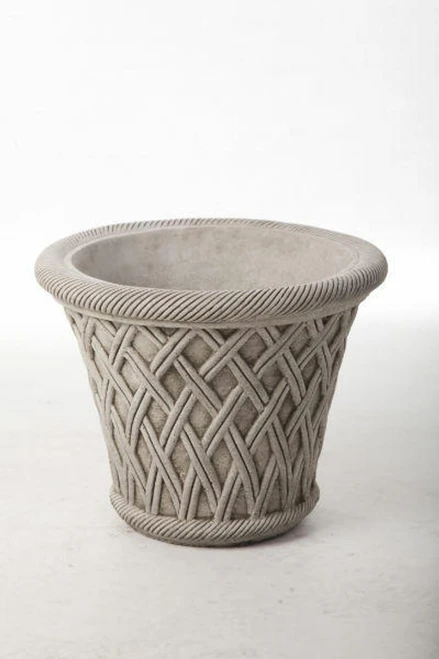Large Wicker Pattern Stone Plant Pot