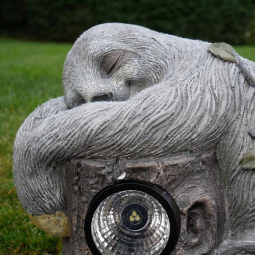 Cute Sloth Laying on Logs with Solar Light Outdoor Garden Statue Decoration 