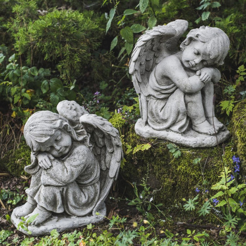 Pair of Resting Angels Stone Garden Ornaments Pair of Resting Angels Stone Garden Ornaments