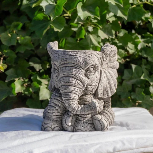 Small Stone Cast Elephant Planter Pot