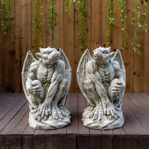 Pair of Large Gargoyle Sculptures Garden Statues 