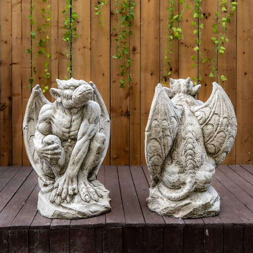 Pair of Large Gargoyle Sculptures Garden Statues 