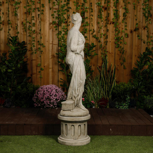 Large Stone Cast Pandora Lady Statue on Column 