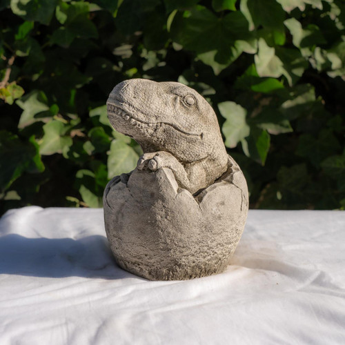 Small Stone Cast T-Rex Sitting in Egg Garden Sculpture Dinosaur Figurine 