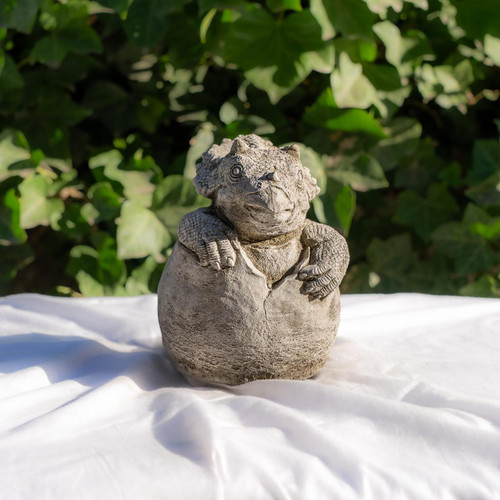 Small Stone Cast Triceratops Sitting in Egg Garden Sculpture Dinosaur Figurine