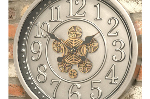 Large Decorative Wall Clock with Gold Cogs – Antique Pocket‑Watch Inspired Design 