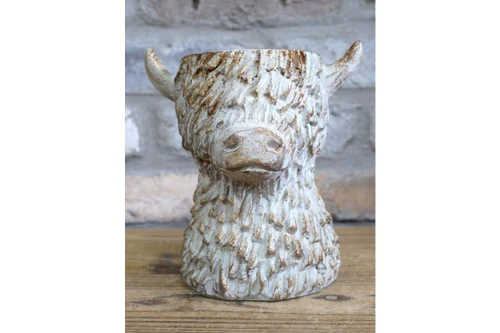 Cow Head Planter – Rustic Highland Cow Resin Plant Pot 