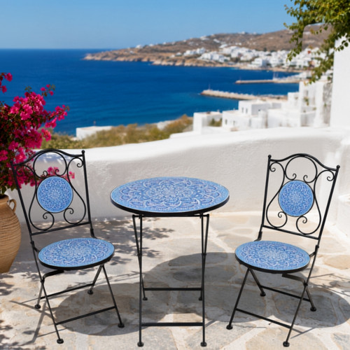 Mykonos Mosaic Bistro Set – Outdoor Table & 2 Chairs