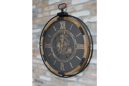 Large Wall Clock With Moving Cogs – Vintage Mechanical Style