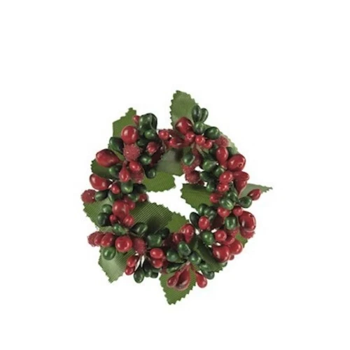 Red & Dark Green Berrybud Candle Ring – Small 