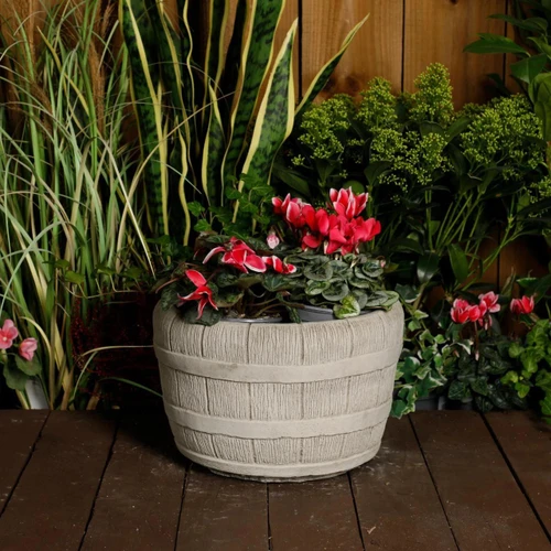 Stone Cast Large Barrel Garden Planter