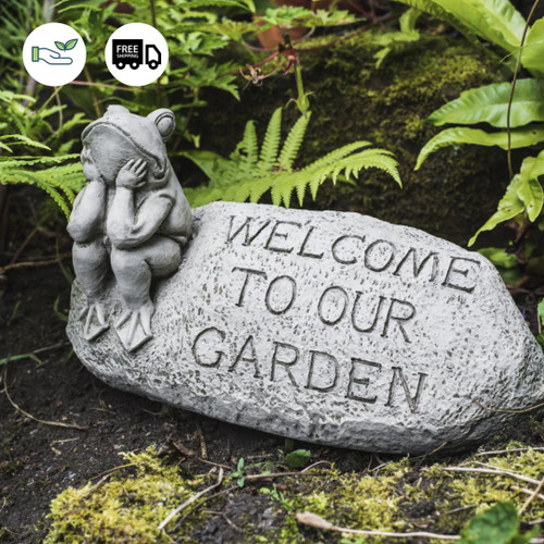 Welcoming Frog Stone Cast Garden Ornament