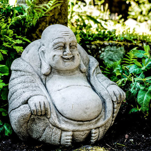 Medium Stone Cast Happy Buddha Sculpture Medium Stone Cast Happy Buddha Sculpture