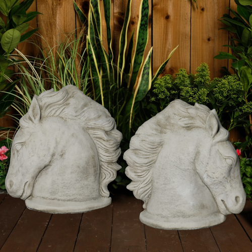 Pair of Stone Cast Stallion Horse Heads