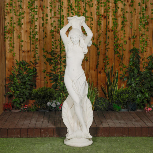 Large White Stone Lady Statue holding Shell Water Feature Large White Stone Lady Statue holding Shell Water Feature