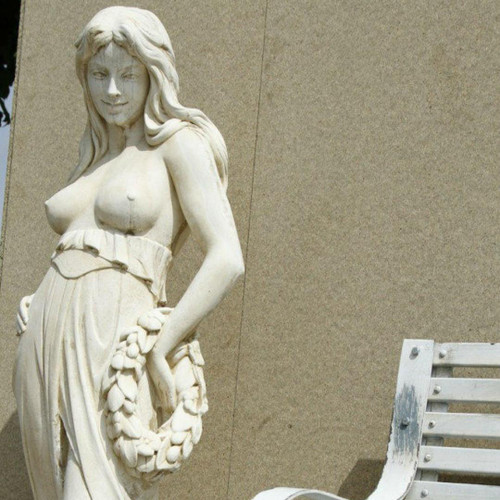 Ex Large White Stone-Cast Lady With Flower Wreath Garden Statue Ex Large White Stone-Cast Lady With Flower Wreath Garden Statue