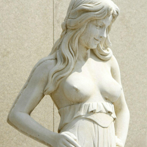 Ex Large White Stone-Cast Lady With Flower Wreath Garden Statue Ex Large White Stone-Cast Lady With Flower Wreath Garden Statue