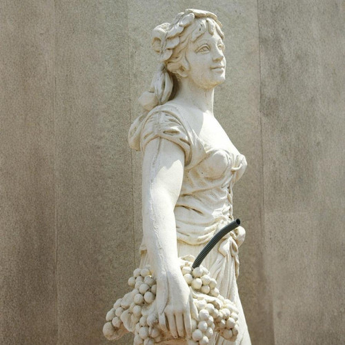 Tall Stone Cast Lady Carrying Baskets of Grapes Fountain Statue 