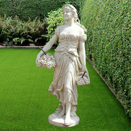 Tall Stone Cast Lady Carrying Baskets of Grapes Fountain Statue Tall Stone Cast Lady Carrying Baskets of Grapes Fountain Statue