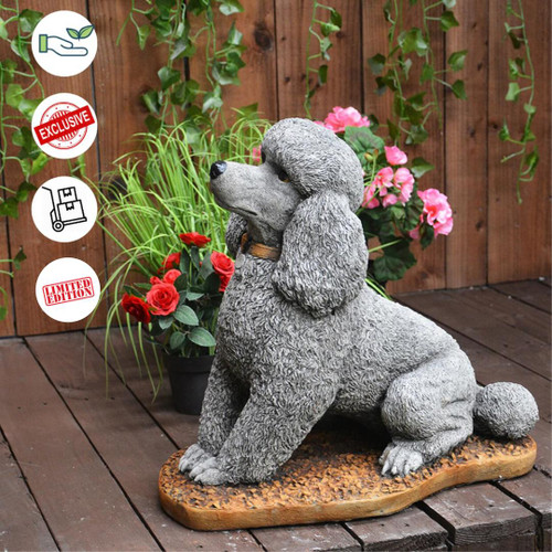 Stone Cast Sitting Poodle Statue