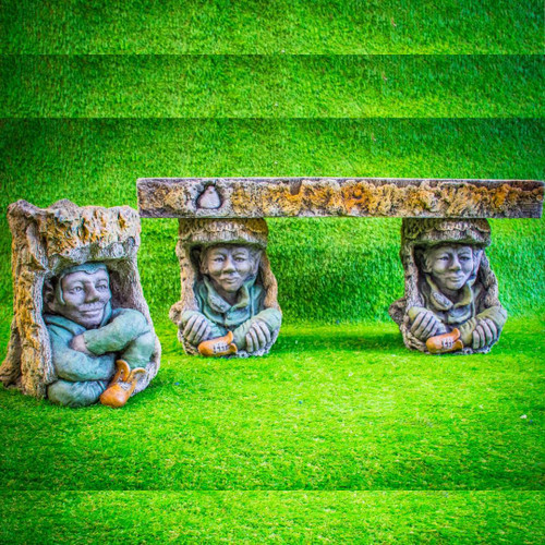 Pixie Goblin Garden Bench and Matching Bird Bath - Set Pixie Goblin Garden Bench and Matching Bird Bath - Set