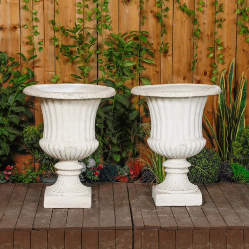 Pair of Extra Large White/cream Ancient Greek Style Fluted Vase Planter Urn Pair of Extra Large White/cream Ancient Greek Style Fluted Vase Planter Urn