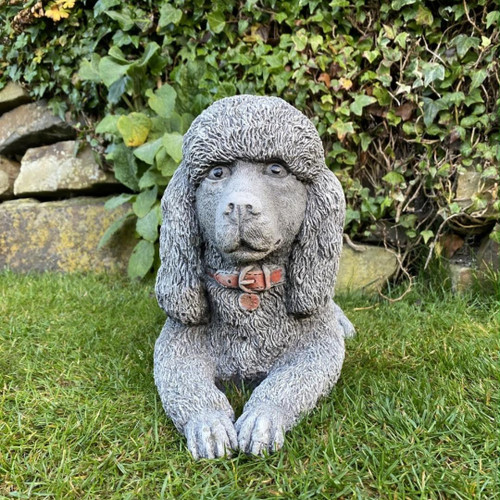 Stunning Stone Cast Laying Poodle Statue Stunning Stone Cast Laying Poodle Statue