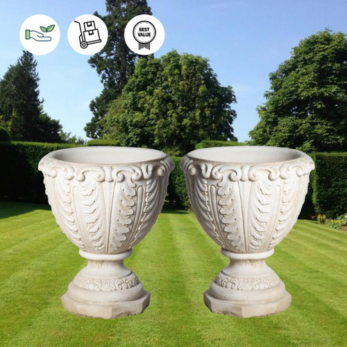 Pair of Large Roman style White Stone Vases
