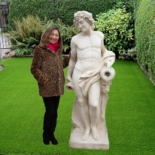 White Stone Large Greek Man with Lion Garden Statue White Stone Large Greek Man with Lion Garden Statue