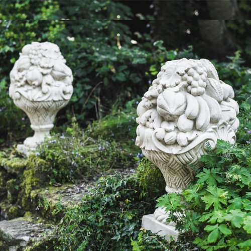 PAIR Giant Vase of Fruit Design Ornaments or Pillar Tops Very Heavy and Detailed PAIR Giant Vase of Fruit Design Ornaments or Pillar Tops Very Heavy and Detailed