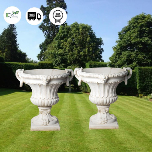 Pair of Extra Large Ring Handle Classic Garden Vases Pair of Extra Large Ring Handle Classic Garden Vases