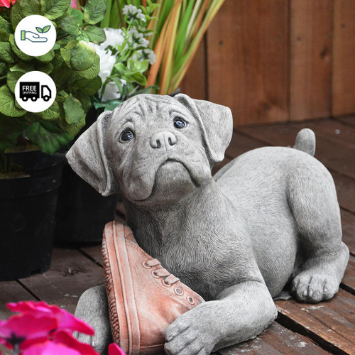 Dog and Shoe Stone Garden Ornament
