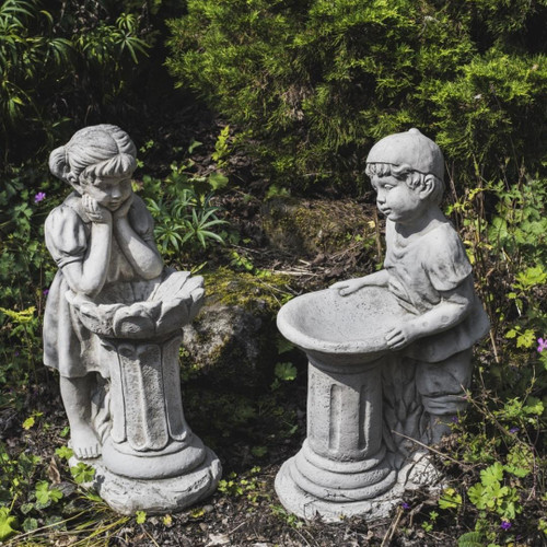 Dreaming Girl and Boy Garden Bird Bath Set Dreaming Girl and Boy Garden Bird Bath Set