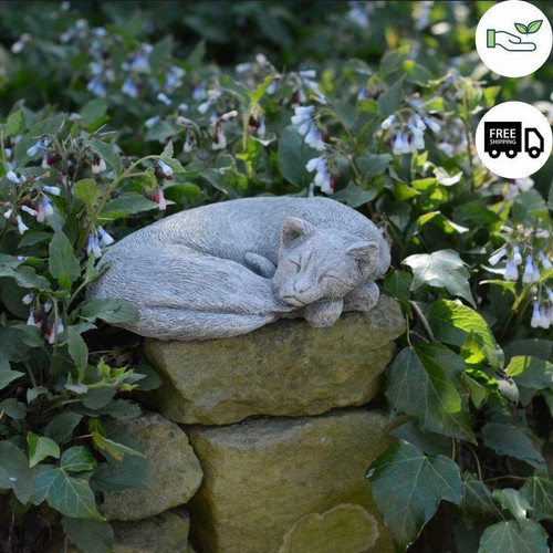 Stone Cast Sleeping Cat Ornament