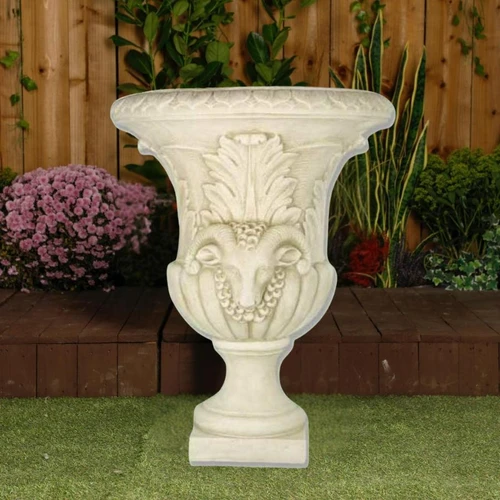 Large Stone cast Fluted Urn with Ram head