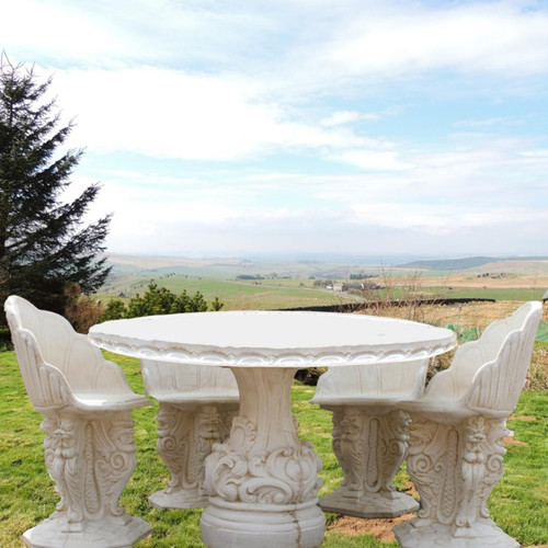 White Stone cast Oval Garden Table with Chairs White Stone cast Oval Garden Table with Chairs