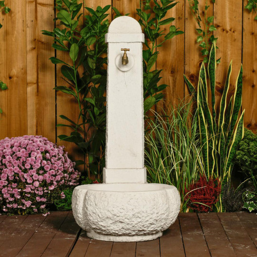 Large White Stone Fountain with carved Base Large White Stone Fountain with carved Base