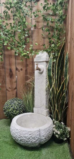 Large White Stone Fountain with carved Base