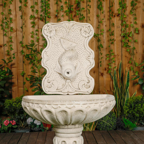 Large White Stone Fish design Wall Fountain