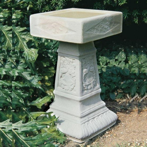 Large Wide Sandstone Bird Bath with Square Bowl