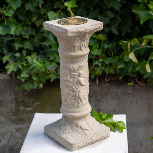 Roman design Tall Sandstone Sundial with Bronze Top