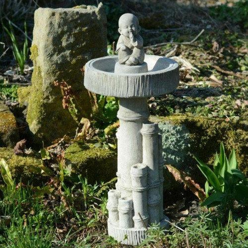 Bamboo Design Stone Cast Bird Bath