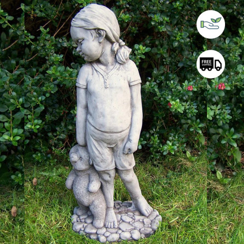 Little Girl with Teddy Bear Garden Ornament