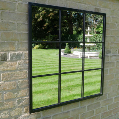 Window Frame Mirror Square Black Wall-mounted Window Square Mirror | Simple style Wall Mirror