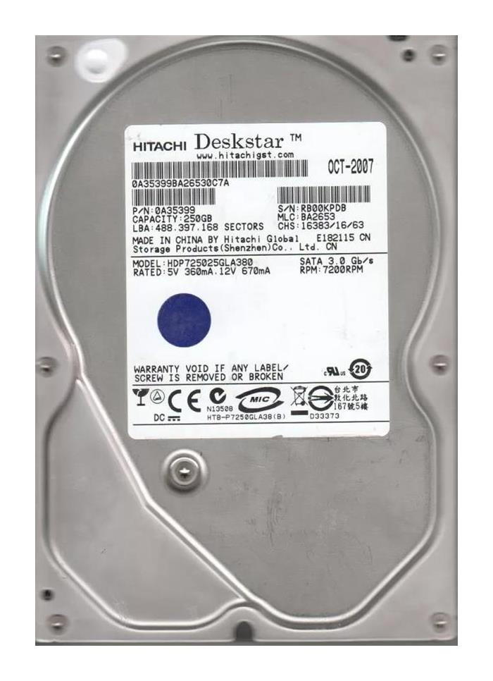 Hard Disk Interno Dell 250GB 7200rpm SATA 2.5 Pollici, P383F 0P383F MHZ2250BK, Per Server E Laptop, Ricambio Originale