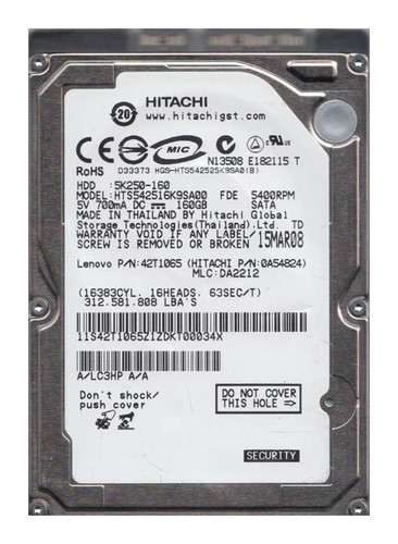 Hitachi Travelstar 0A54904 160GB 5400rpm SATA 1.5Gbps 2.5in Hard Drive