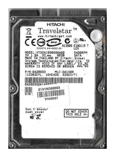 Hitachi HTS541060G 60GB 5400rpm 2.5in IDE Hard Drive