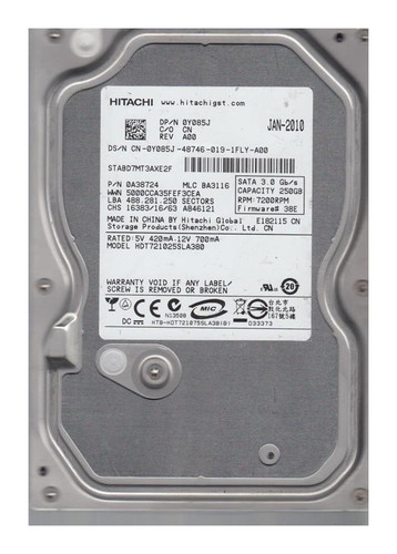 Hitachi Deskstar HI07OA38006 250GB 7200rpm SATA 3Gbps 3.5in Hard Drive